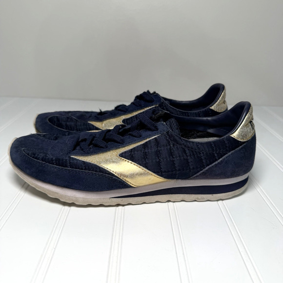 Brooks Vanguard Women’s 8 Navy Velvet Retro Sneakers Gold Lace Up - Picture 4 of 7